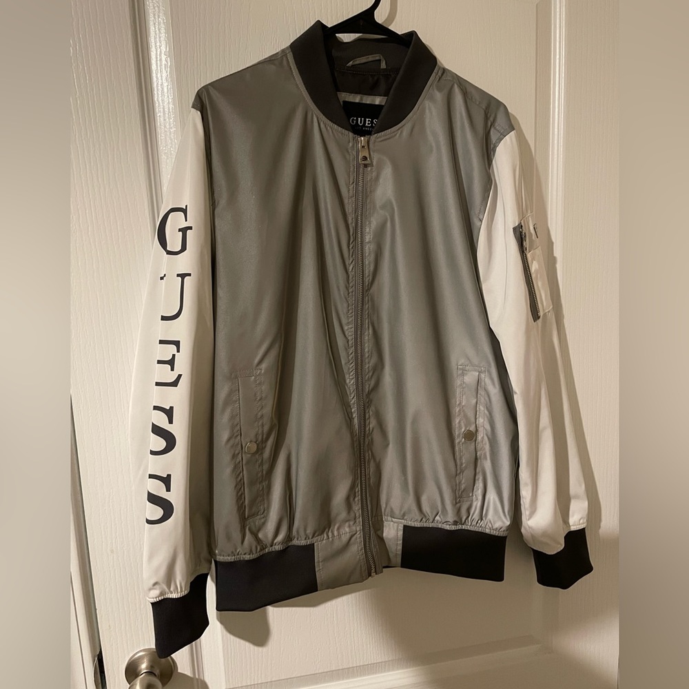 Guees jean reflective bomber coat